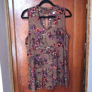Vintage-style Floral Sleeveless Top - Brown with Poppies